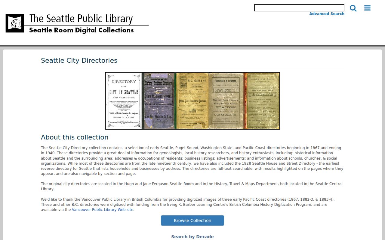 Seattle city directory digital collection search at Seattle Public Library